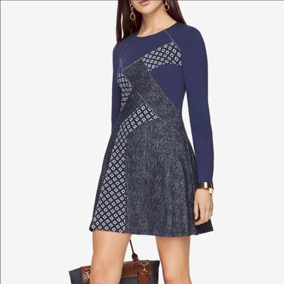 BCBGMaxazria Navy Melis Patchwork Dress - Picture 1 of 10